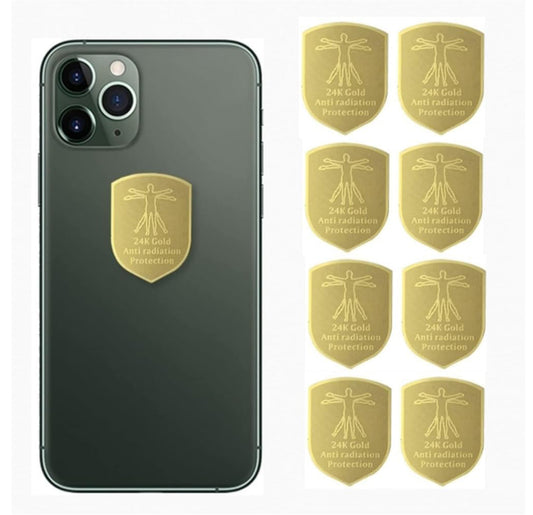 24K Gold EMF Protection Sticker: Adhesive sticker purportedly designed to block electromagnetic radiation from 5G, Wi-Fi, and Bluetooth devices, aiming to reduce potential exposure.