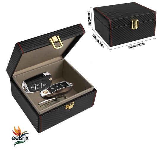 Anti-Theft RFID Signal Blocking Key Fob Protector: Medium-sized Faraday box accommodating 5-7 keys, includes two pouches, preventing unauthorized RFID scanning and keyless car theft by blocking signals.