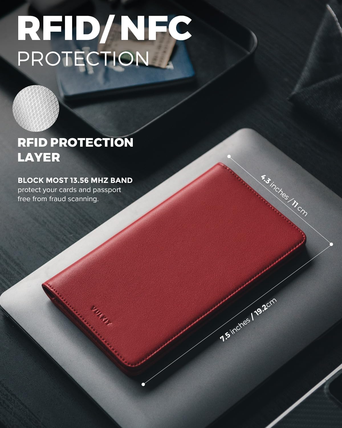 VULKIT RFID Blocking Passport Wallet – Slim Bifold Travel Organizer with Premium Nappa Leather, Holds Passport, Cards, Cash, Air Tickets – Ideal for Men & Women Travelers