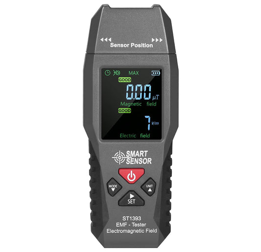 ST1393 Handheld EMF Meter & Radiation Tester: Portable device measuring electromagnetic field (EMF) radiation levels, assisting in monitoring environmental exposure to ensure safety and compliance.