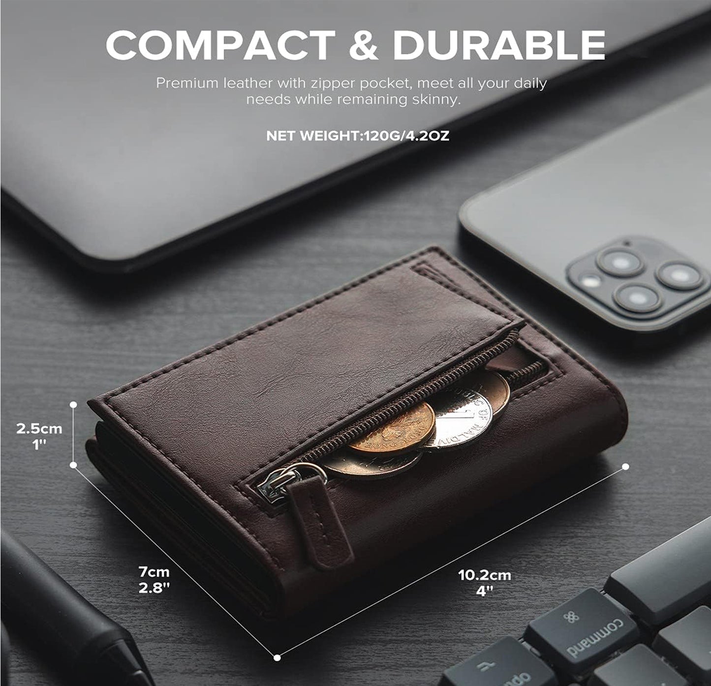 VULKIT Leather Wallet: Compact card holder crafted from leather, featuring a pop-up mechanism for easy card access and magnetic closure for secure storage.