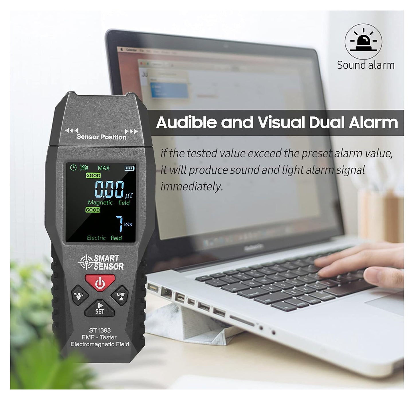 ST1393 Handheld EMF Meter & Radiation Tester: Portable device measuring electromagnetic field (EMF) radiation levels, assisting in monitoring environmental exposure to ensure safety and compliance.