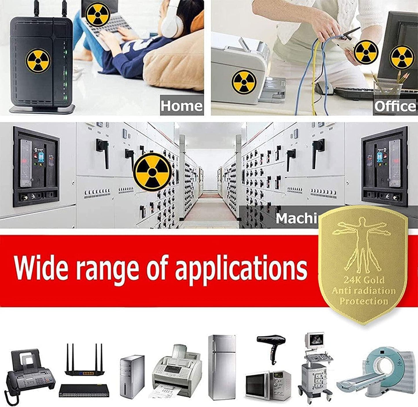 24K Gold EMF Protection Sticker: Adhesive sticker purportedly designed to block electromagnetic radiation from 5G, Wi-Fi, and Bluetooth devices, aiming to reduce potential exposure.