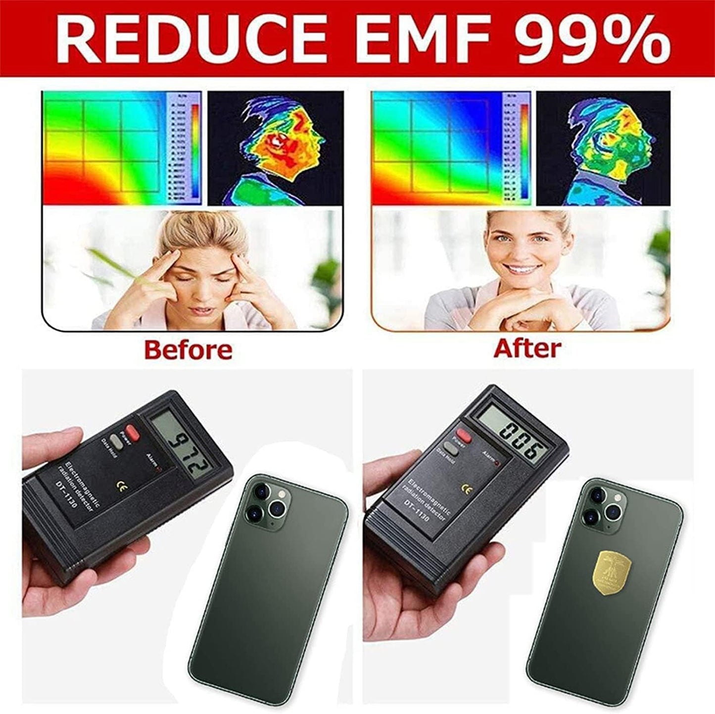 24K Gold EMF Protection Sticker: Adhesive sticker purportedly designed to block electromagnetic radiation from 5G, Wi-Fi, and Bluetooth devices, aiming to reduce potential exposure.