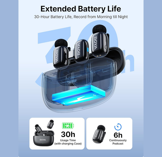 BOYA Mini USB-C Wireless Lavalier Microphone for Andriod iPhone15/16, Ultra Mini Microphone with AI Voice Switching, Noise Reduction and Charging Case, Metal Clip on TikTok Content Creators