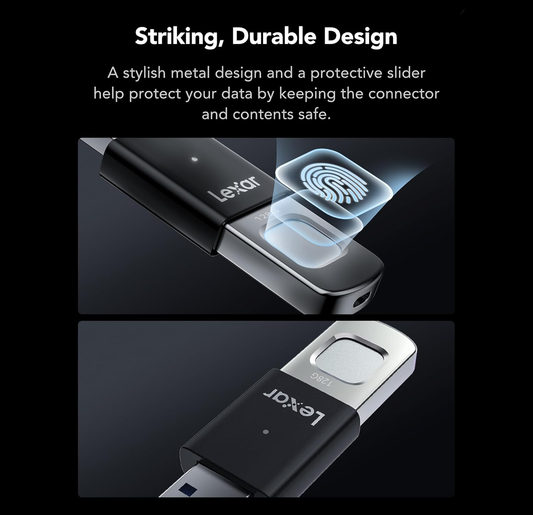 Lexar JumpDrive Fingerprint F35 PRO 128GB USB3.0 Flash Drive, Up to 400MB/s Read/300MB/s Write USB Stick, 10 Fingerprint IDs Allowed Memory Stick, USB