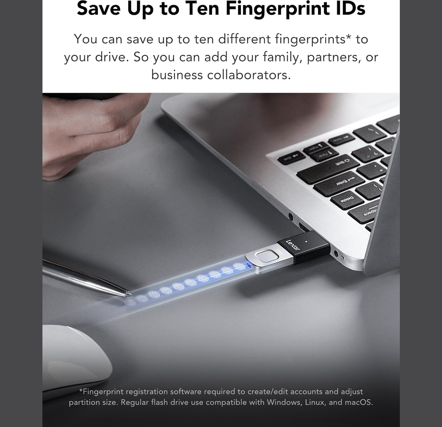 Lexar JumpDrive Fingerprint F35 PRO 128GB USB3.0 Flash Drive, Up to 400MB/s Read/300MB/s Write USB Stick, 10 Fingerprint IDs Allowed Memory Stick, USB